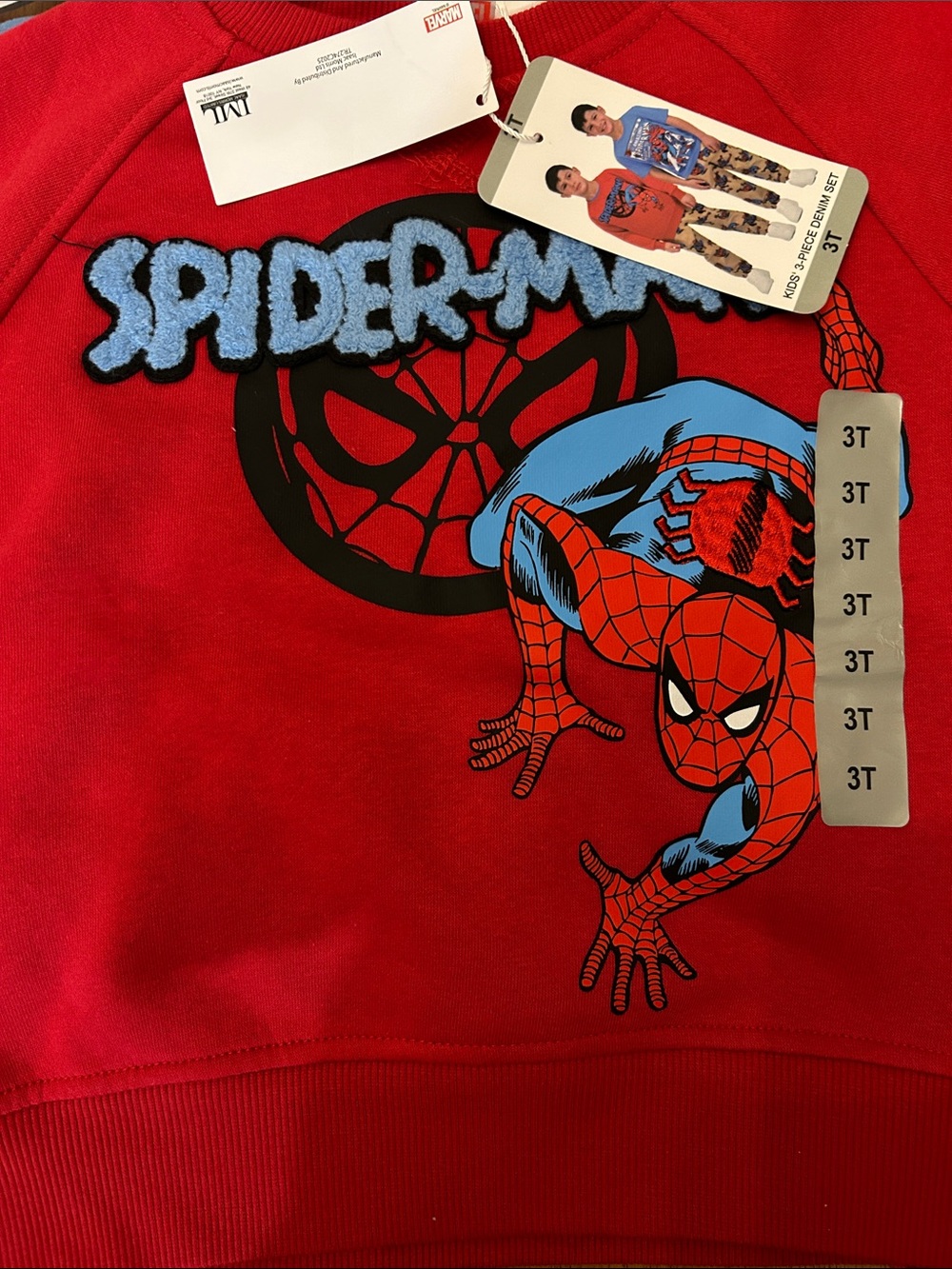 NWT Marvel Spider-Man Red and Tan Kids 3 piece denim  Set
